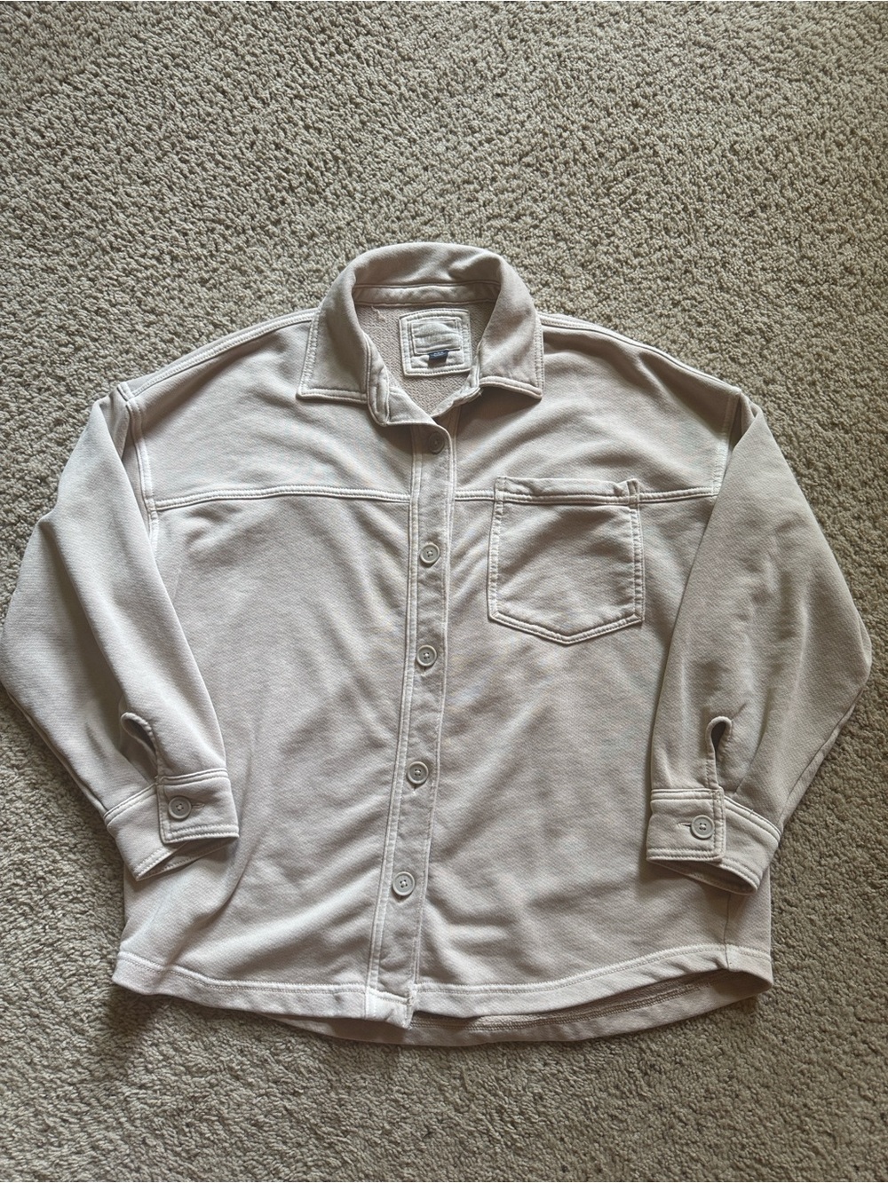American Eagle Women's Light Beige Button-Up Shirt Jacket